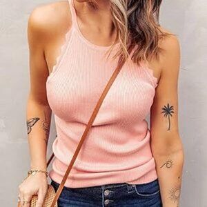 Melliflo women's plus size 2XL Pink  Scallop Edge Rib Knit Sleeveless top
